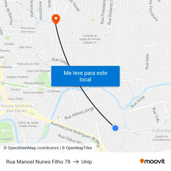 Rua Manoel Nunes Filho 78 to Unip map