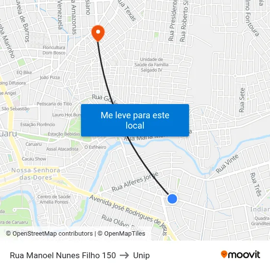 Rua Manoel Nunes Filho 150 to Unip map