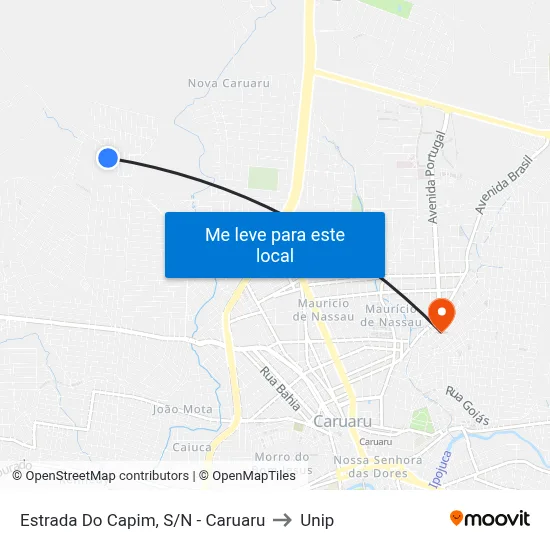 Estrada Do Capim, S/N - Caruaru to Unip map