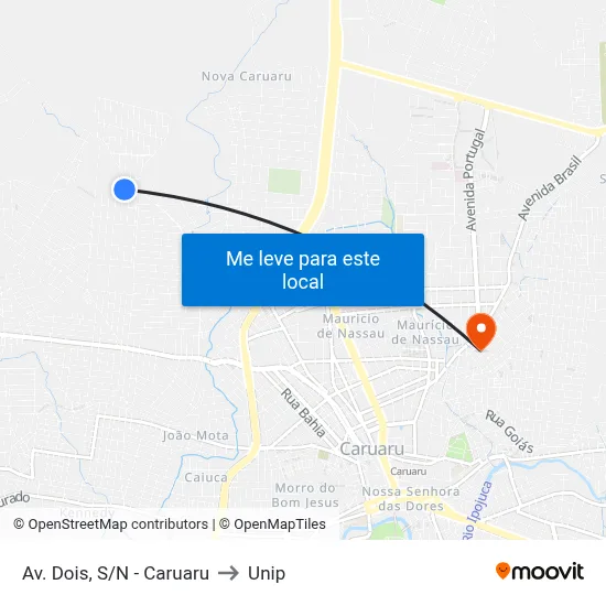 Av. Dois, S/N - Caruaru to Unip map