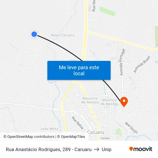 Rua Anastácio Rodrigues, 289 - Caruaru to Unip map