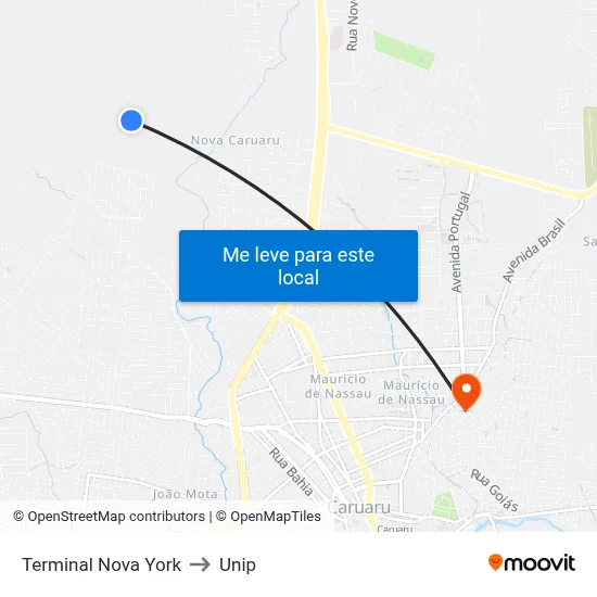 Terminal Nova York to Unip map