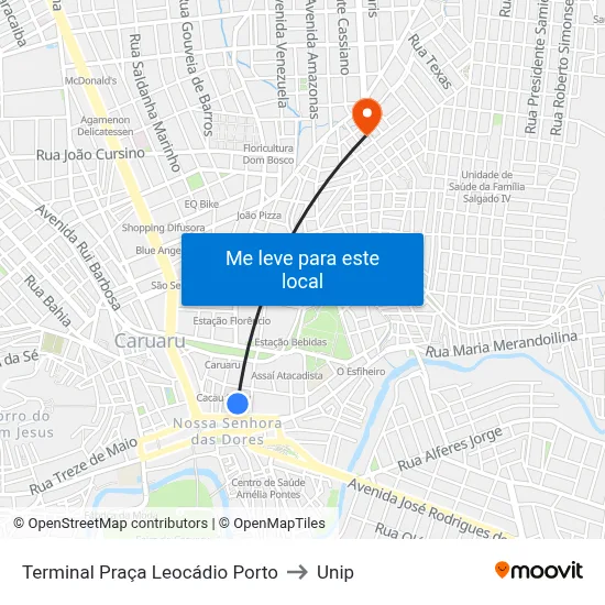 Terminal Praça Leocádio Porto to Unip map