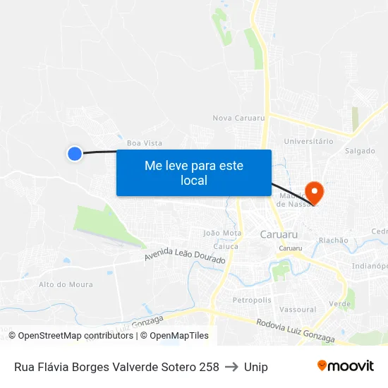 Rua Flávia Borges Valverde Sotero 258 to Unip map