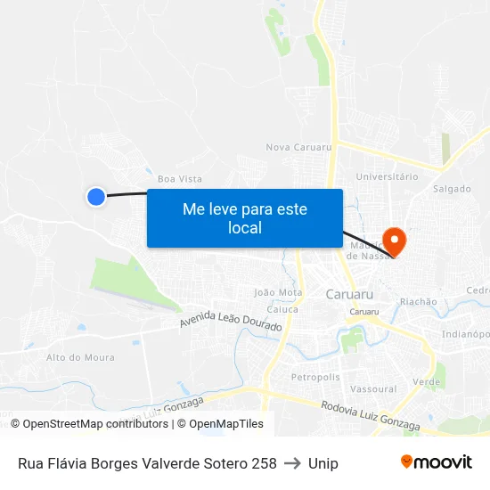 Rua Flávia Borges Valverde Sotero 258 to Unip map