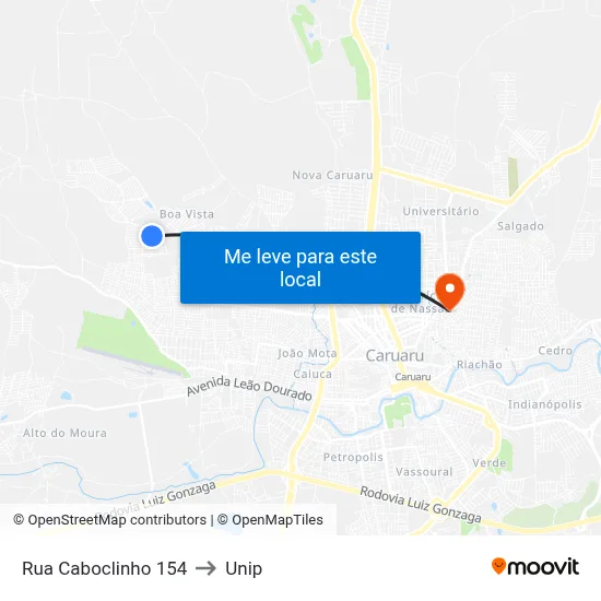 Rua Caboclinho 154 to Unip map