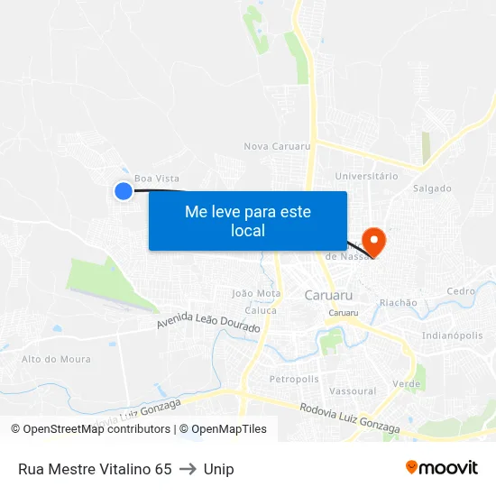 Rua Mestre Vitalino 65 to Unip map