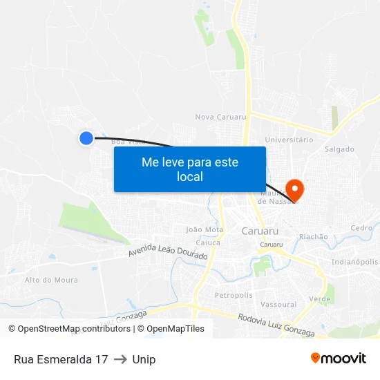 Rua Esmeralda 17 to Unip map
