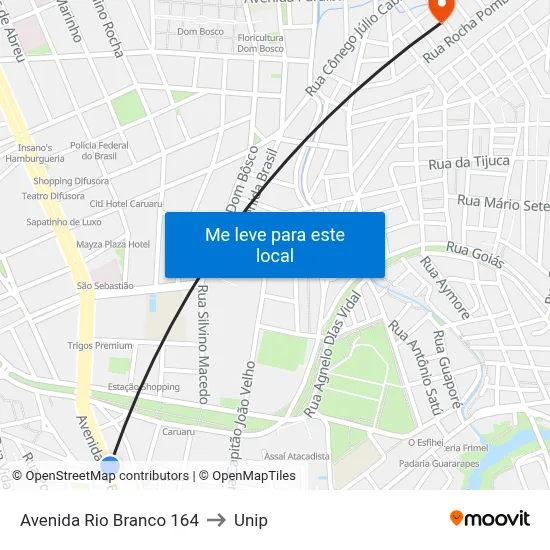 Avenida Rio Branco 164 to Unip map