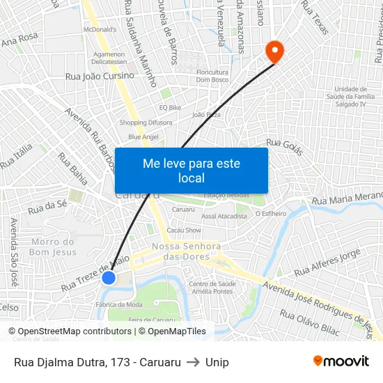 Rua Djalma Dutra, 173 - Caruaru to Unip map
