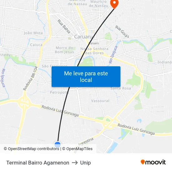 Terminal Bairro Agamenon to Unip map