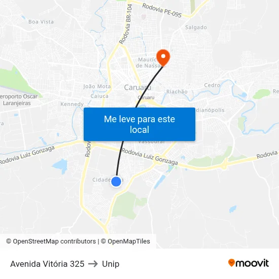 Avenida Vitória 325 to Unip map