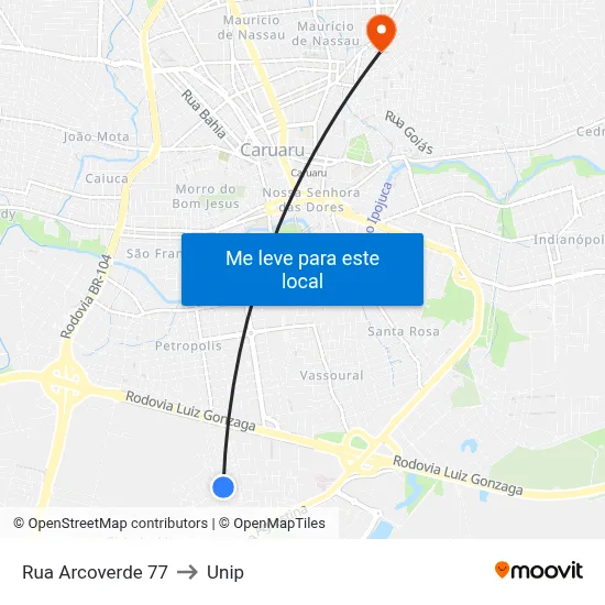 Rua Arcoverde 77 to Unip map