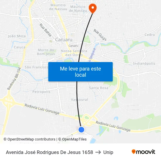 Avenida José Rodrigues De Jesus 1658 to Unip map