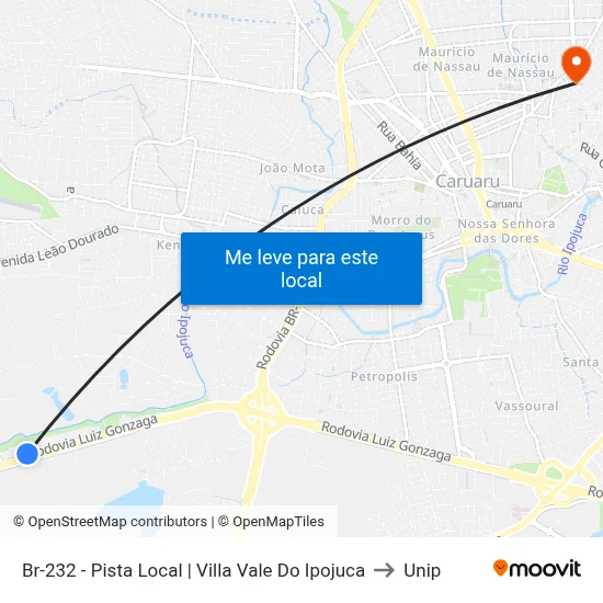 Br-232 - Pista Local | Villa Vale Do Ipojuca to Unip map