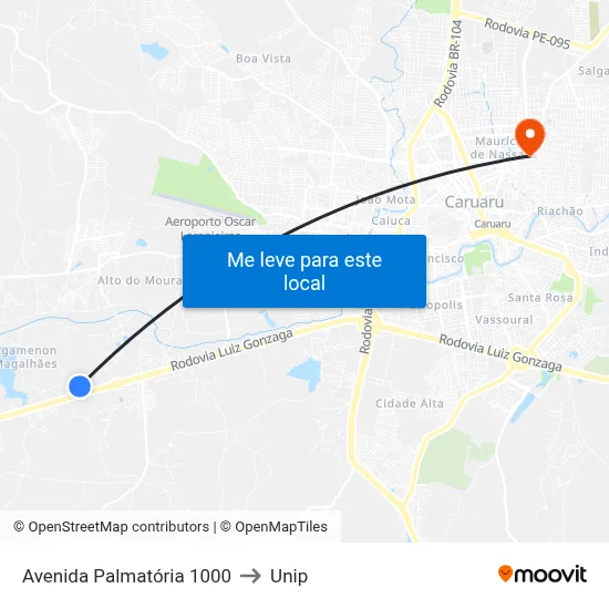 Avenida Palmatória 1000 to Unip map