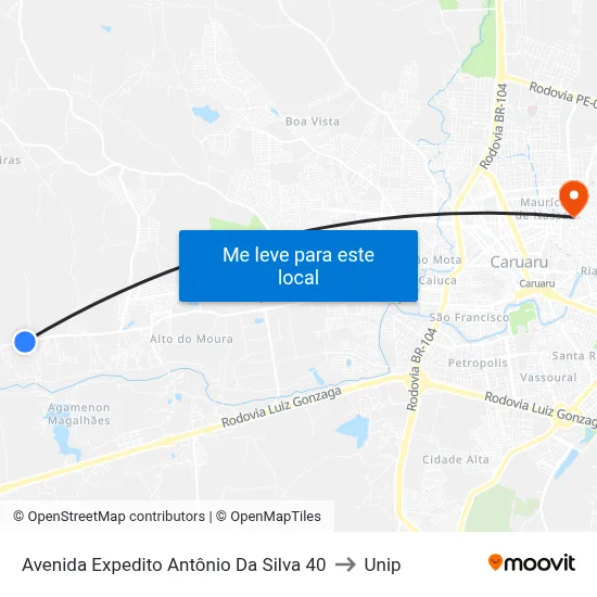 Avenida Expedito Antônio Da Silva 40 to Unip map