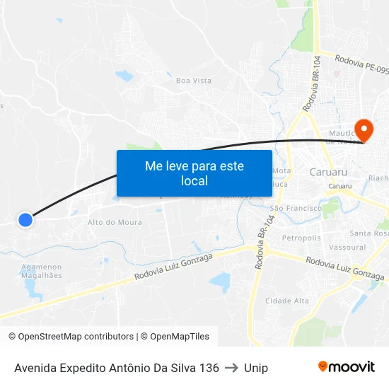 Avenida Expedito Antônio Da Silva 136 to Unip map