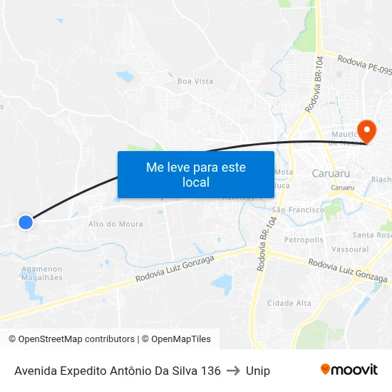 Avenida Expedito Antônio Da Silva 136 to Unip map