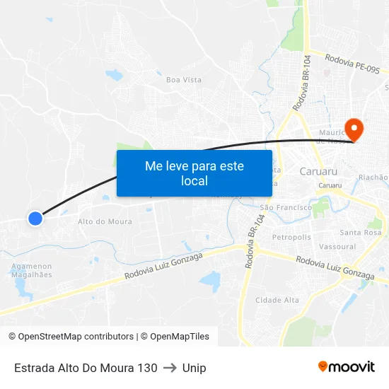 Estrada Alto Do Moura 130 to Unip map