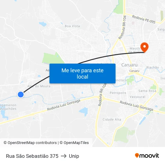 Rua São Sebastião 375 to Unip map