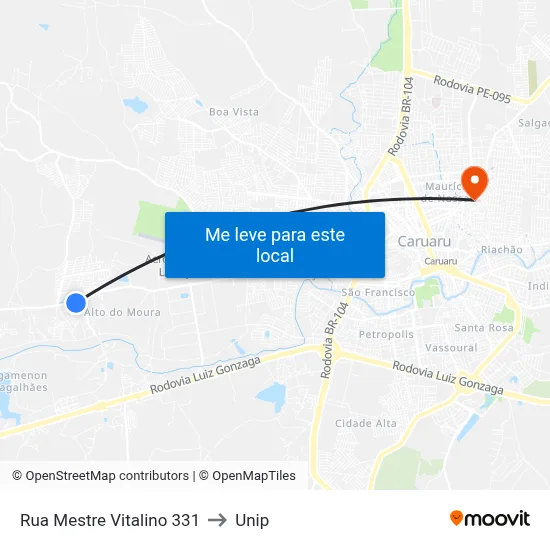 Rua Mestre Vitalino 331 to Unip map