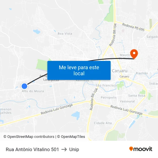 Rua Antônio Vitalino 501 to Unip map