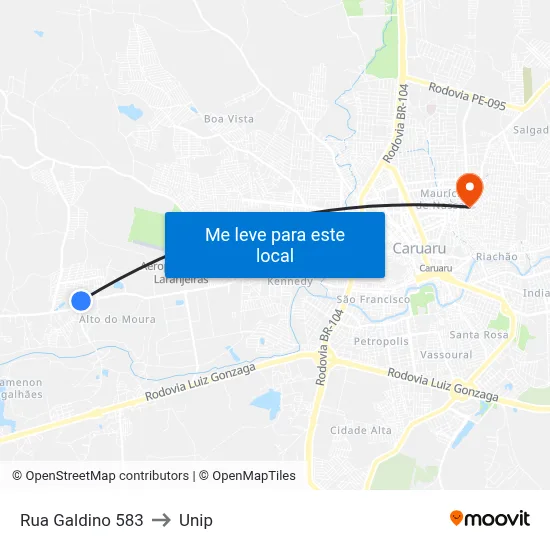 Rua Galdino 583 to Unip map