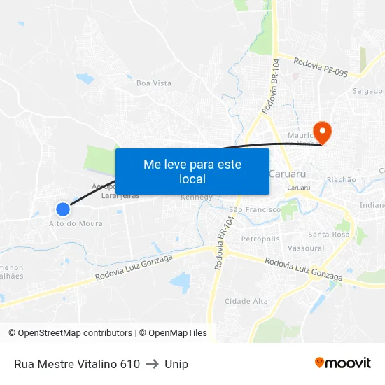 Rua Mestre Vitalino 610 to Unip map
