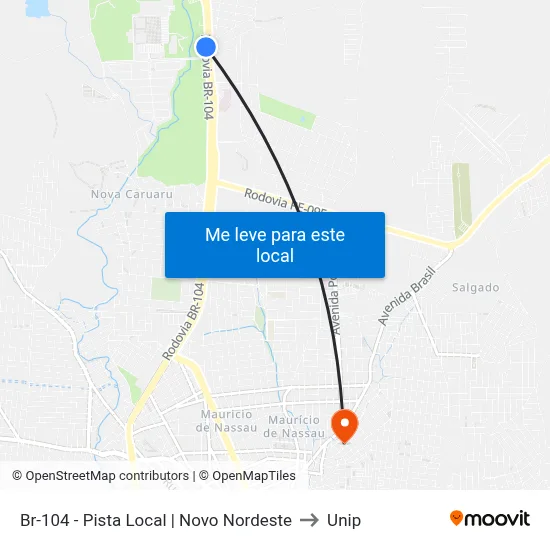 Br-104 - Pista Local | Novo Nordeste to Unip map