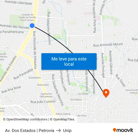 Av. Dos Estados | Petrovia to Unip map