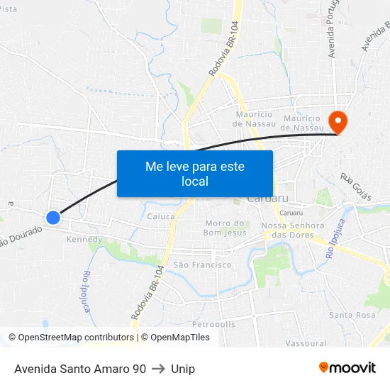Avenida Santo Amaro 90 to Unip map