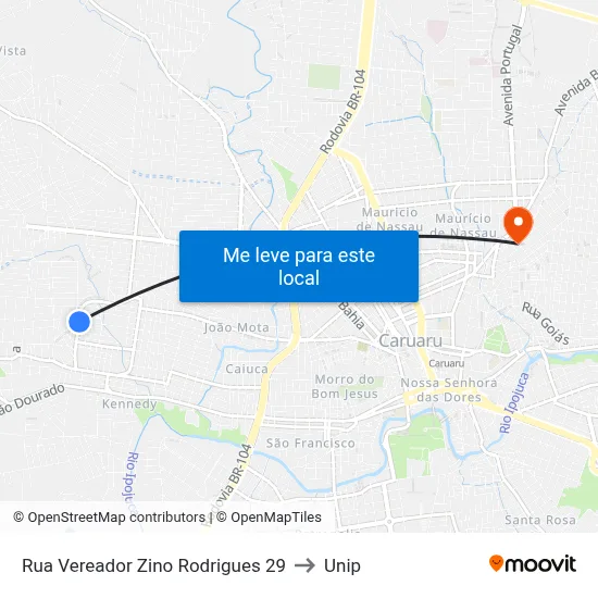 Rua Vereador Zino Rodrigues 29 to Unip map