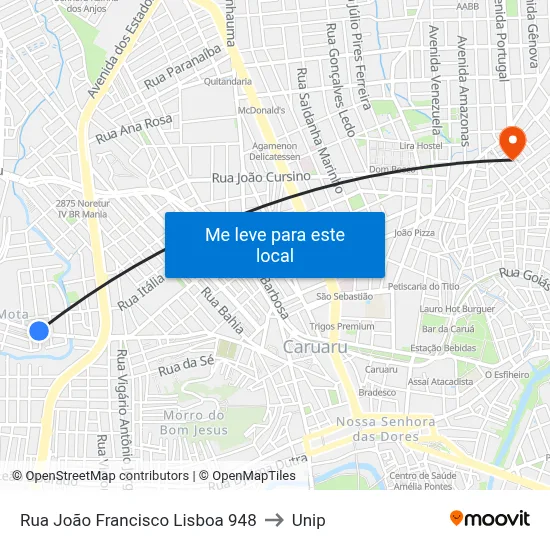 Rua João Francisco Lisboa 948 to Unip map