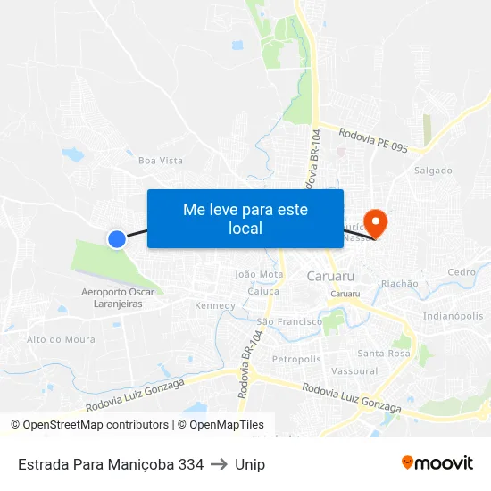 Estrada Para Maniçoba 334 to Unip map