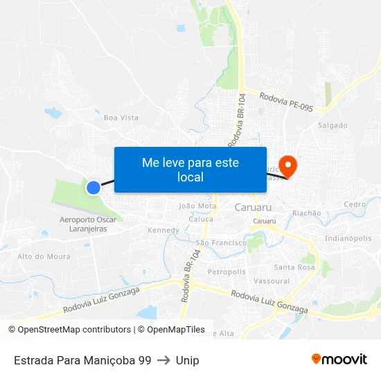 Estrada Para Maniçoba 99 to Unip map