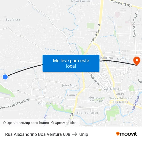 Rua Alexandrino Boa Ventura 608 to Unip map