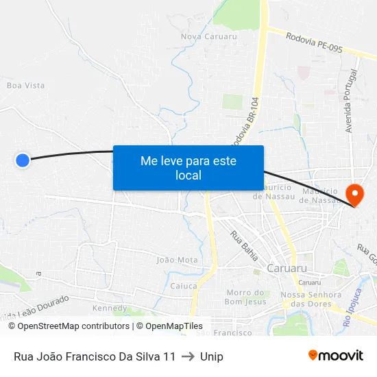 Rua João Francisco Da Silva 11 to Unip map