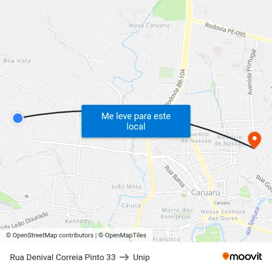 Rua Denival Correia Pinto 33 to Unip map