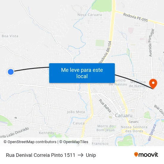 Rua Denival Correia Pinto 1511 to Unip map
