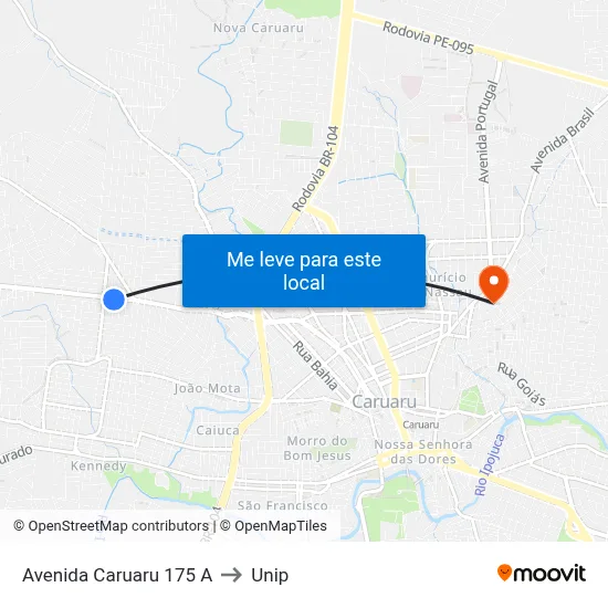 Avenida Caruaru 175 A to Unip map