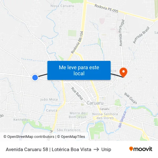 Avenida Caruaru 58 | Lotérica Boa Vista to Unip map