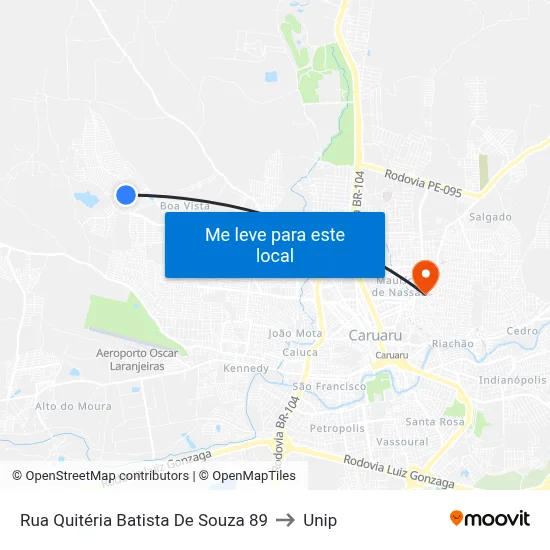 Rua Quitéria Batista De Souza 89 to Unip map