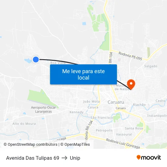 Avenida Das Tulipas 69 to Unip map