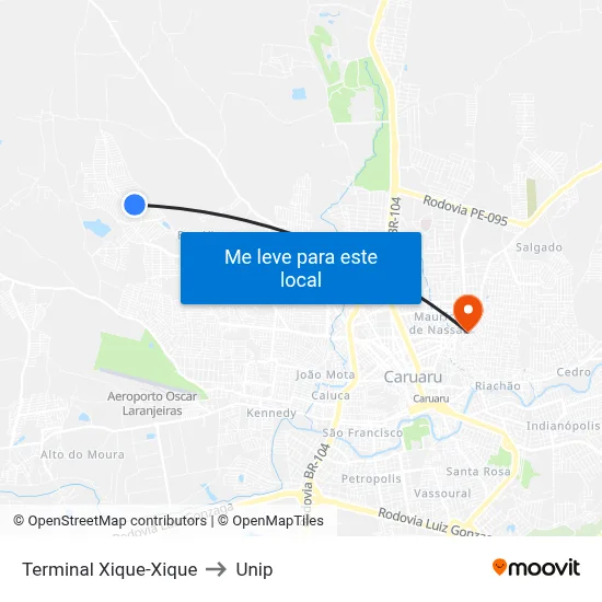 Terminal Xique-Xique to Unip map