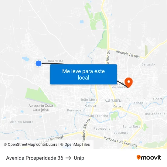 Avenida Prosperidade 36 to Unip map