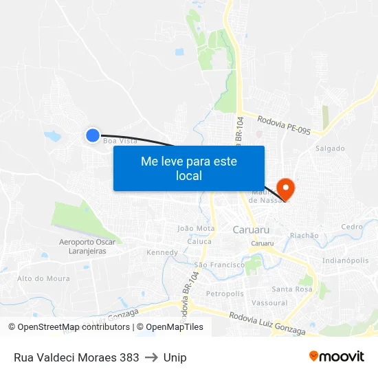 Rua Valdeci Moraes 383 to Unip map