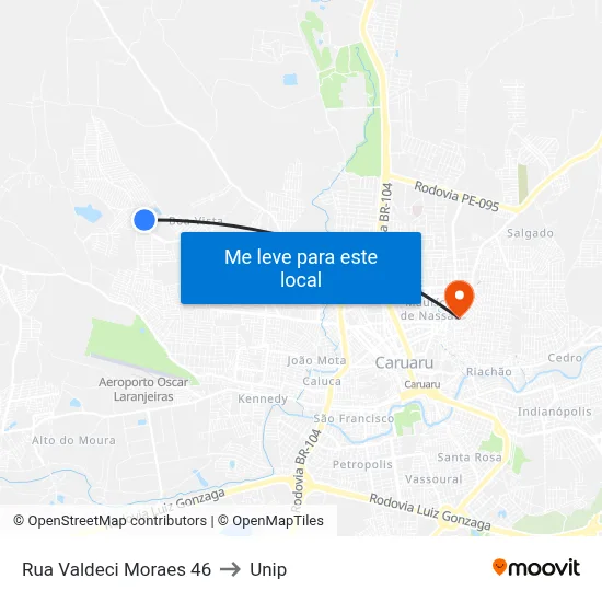 Rua Valdeci Moraes 46 to Unip map