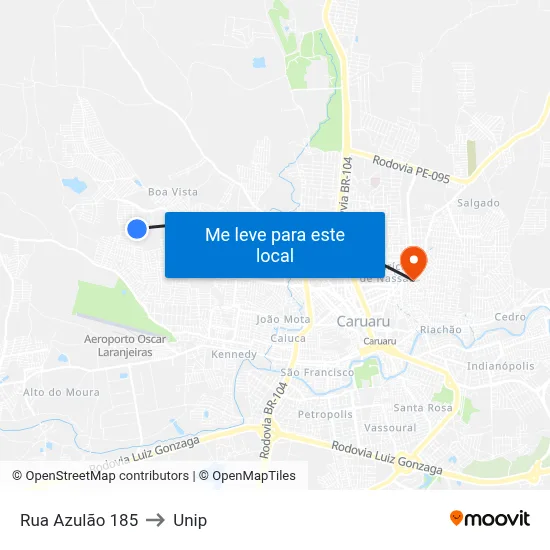 Rua Azulão 185 to Unip map