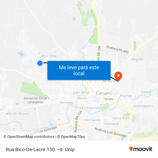 Rua Bico-De-Lacre 130 to Unip map